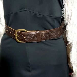 Genuine Textan Cowhide Tooled Leather Belt sz 28